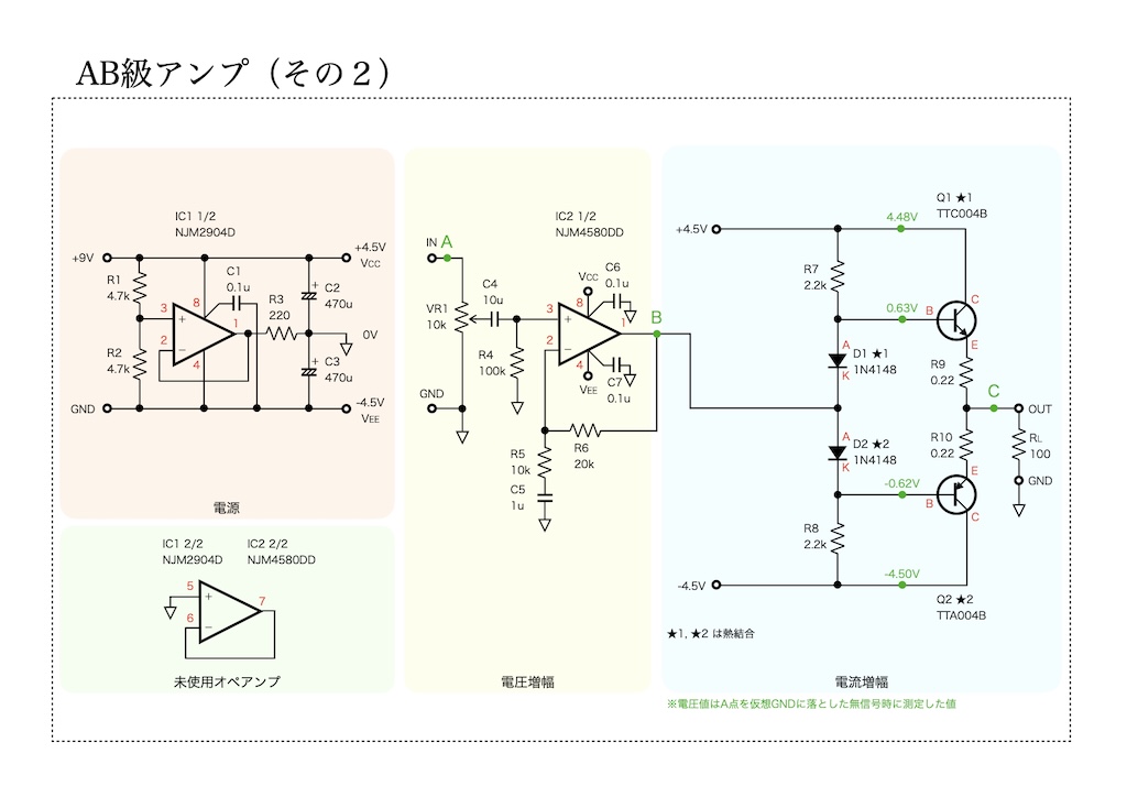 AB級アンプ（その２）の回路図