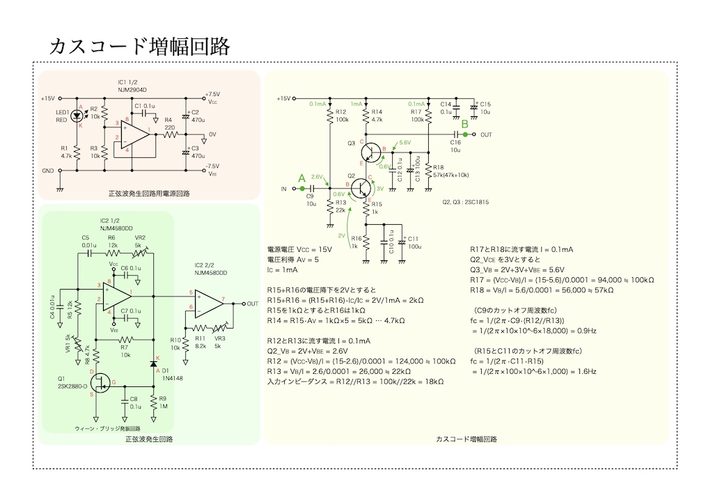 カスコード増幅回路の回路図